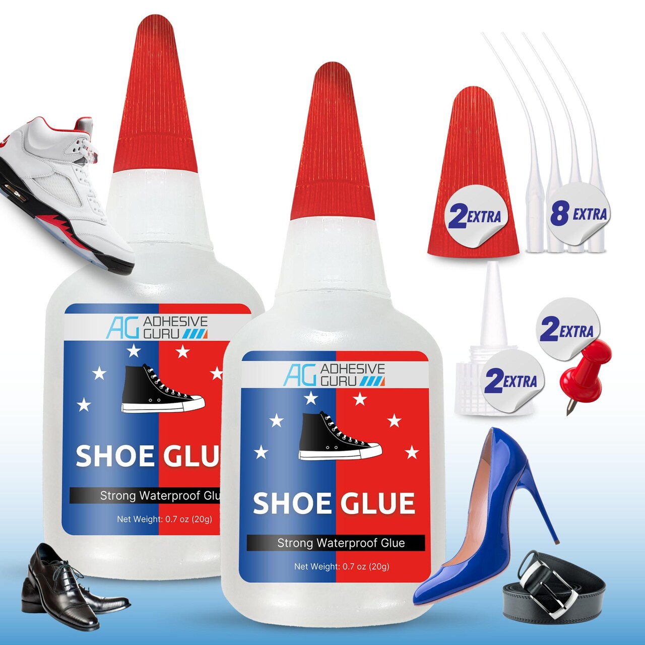 ADHESIVE GURU Shoe Glue 0.7 oz – Fast-Drying Strong CA Adhesive for Leather, Rubber, Shoe Repairs, Clear Finish, Water-resistant